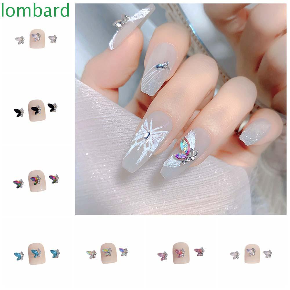 LOMBARD Set 3 Phụ Kiện Trang Trí Móng Tay Hình Bướm Nhiều Màu Sắc