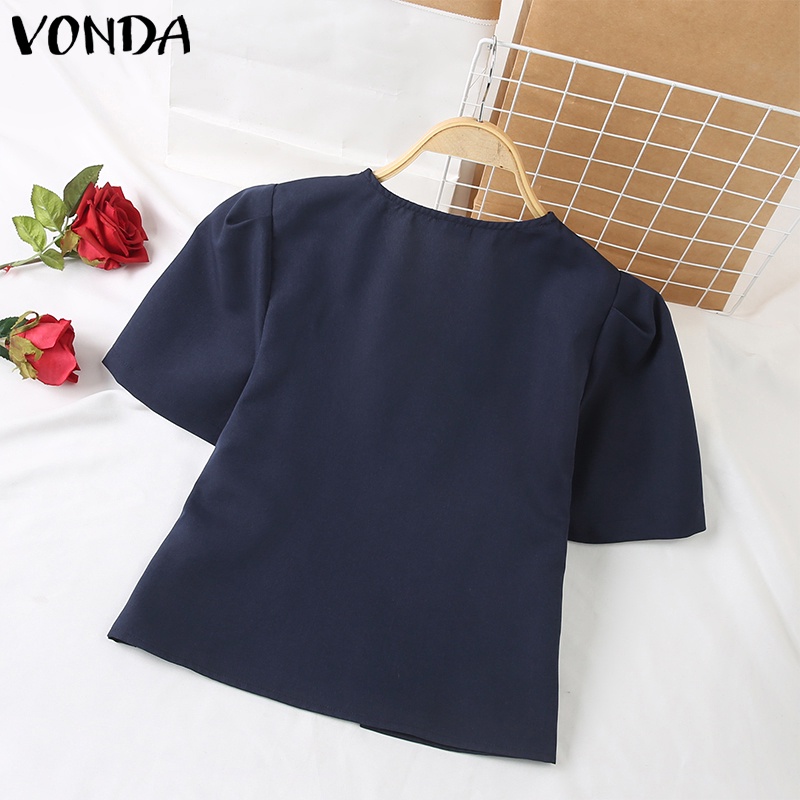 Áo Sơ Mi Ngắn Tay Cổ Tròn Màu Trơn Cài Nút Đơn Giản Phong Cách Hàn Quốc Cho Nữ