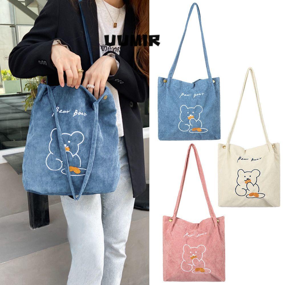 UUMIR Túi Tote Đeo Vai Cỡ Lớn Thêu Hình Gấu Dễ Thương