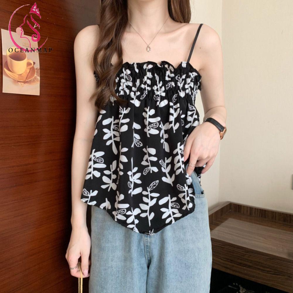 OCEANMAP Áo Lót Nữ Y2K Hai Dây Không Đường May Họa Tiết Chấm Bi Dễ Thương Phong Cách Retro