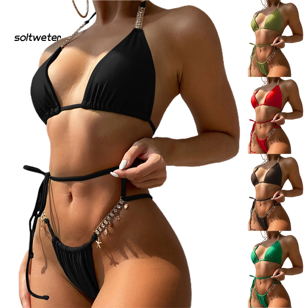 Bộ Bikini 2 Mảnh Đính Đá Lấp Lánh Màu Sắc Tinh Khiết Quyến Rũ