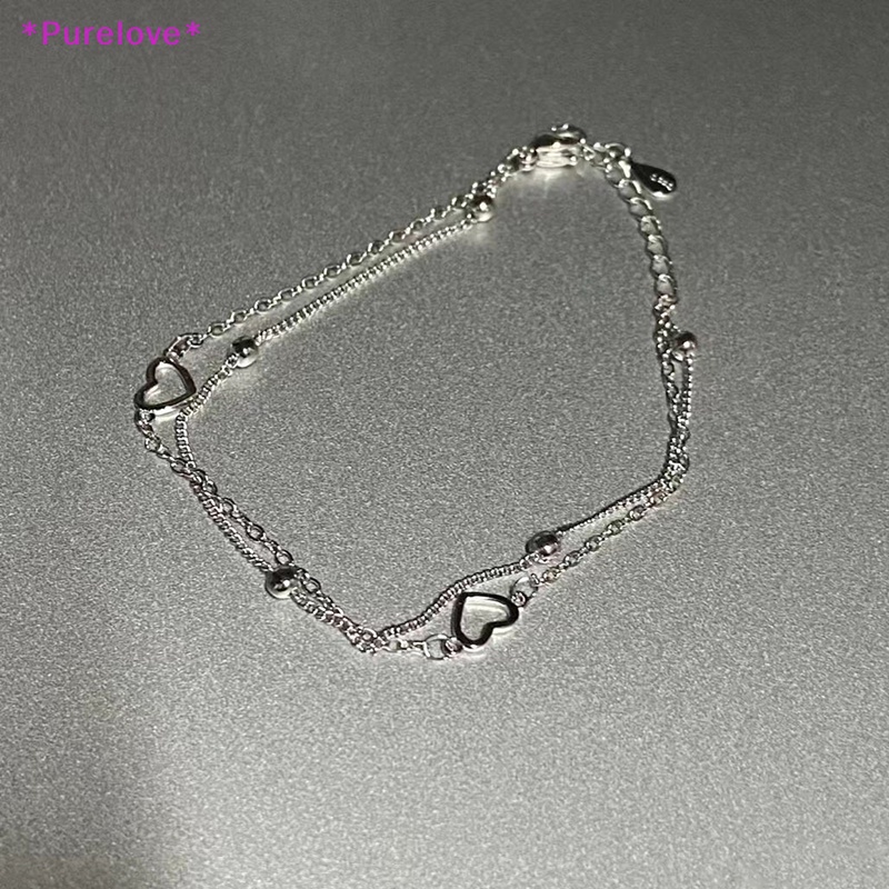 Vòng Tay Hai Lớp Bằng Bạc Hình Trái Tim Thanh Lịch Cho Nữ Mới