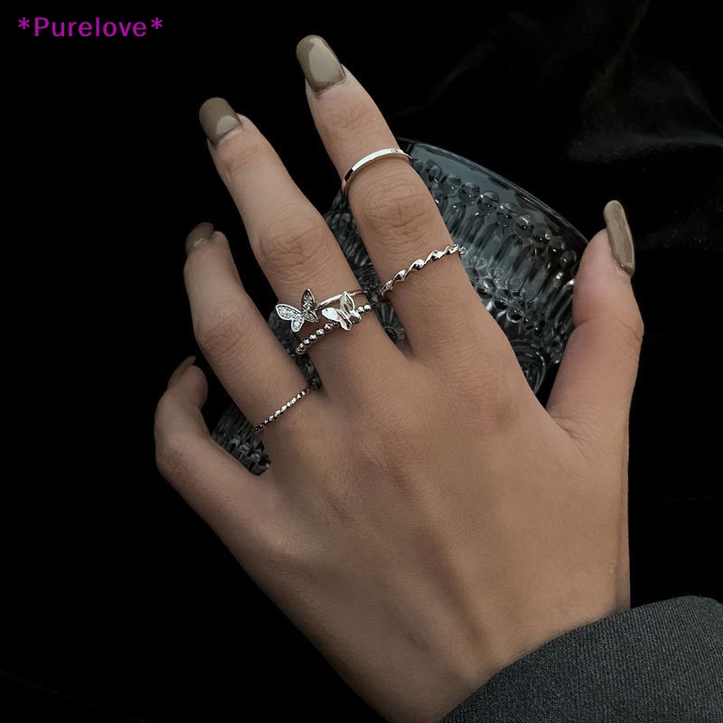 Bộ 4 Nhẫn Hình Bướm Có Thể Điều Chỉnh Thời Trang Dành Cho Nữ Mới