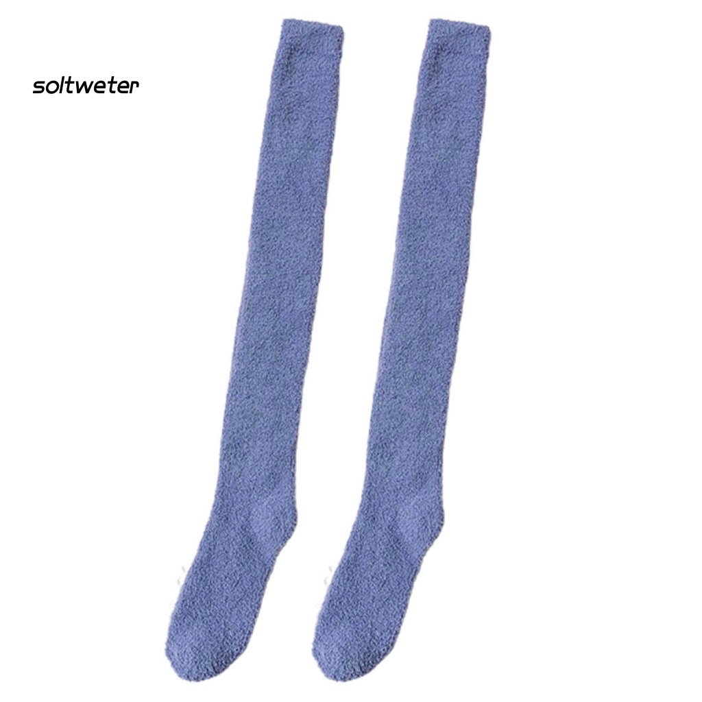 1 Đôi Tất Dài Qua Gối Vải Lông Cừu San Hô Dày Màu Trơn Giữ Ấm Mùa Thu Đông Phong Cách Nhật Bản