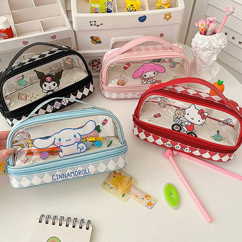 Túi Đựng Bút Nhiều Ngăn Sức Chứa Lớn Họa Tiết Sọc Caro Đơn Giản Cho Học Sinh