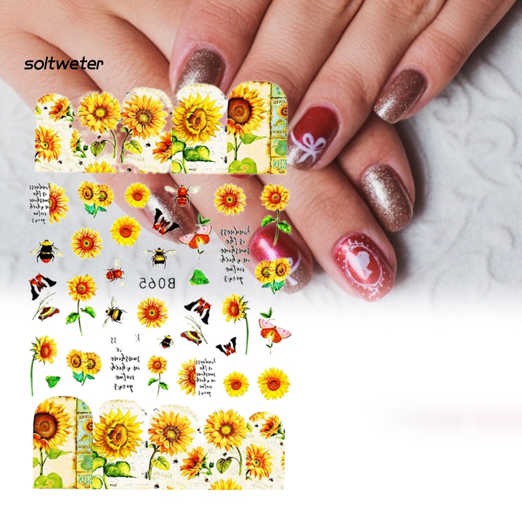 Bộ 12 Miếng Dán Trang Trí Móng Tay Hình Hoa Hướng Dương Mini