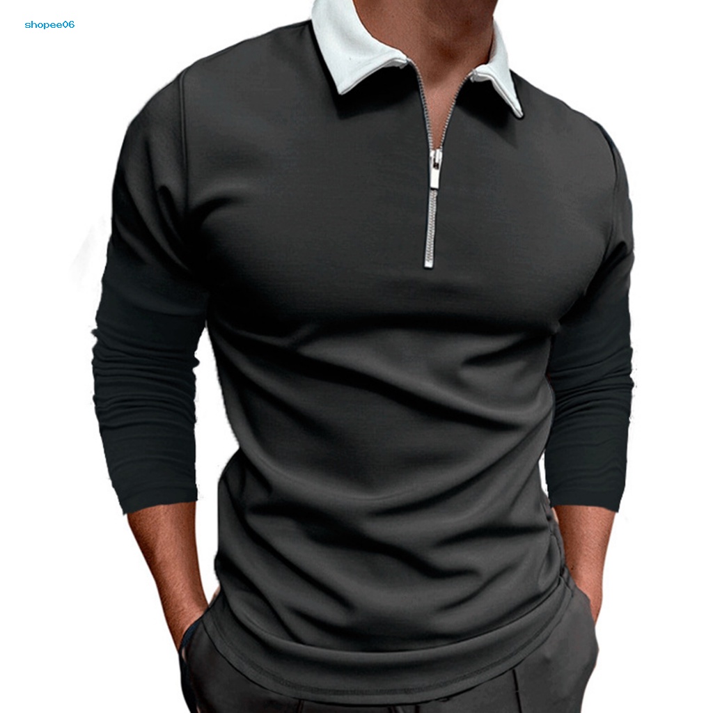 Áo Sơ Mi Tay Dài Cổ Bẻ Dáng Ôm Có Khóa Kéo Màu Sắc Thời Trang Công Sở Cho Nam