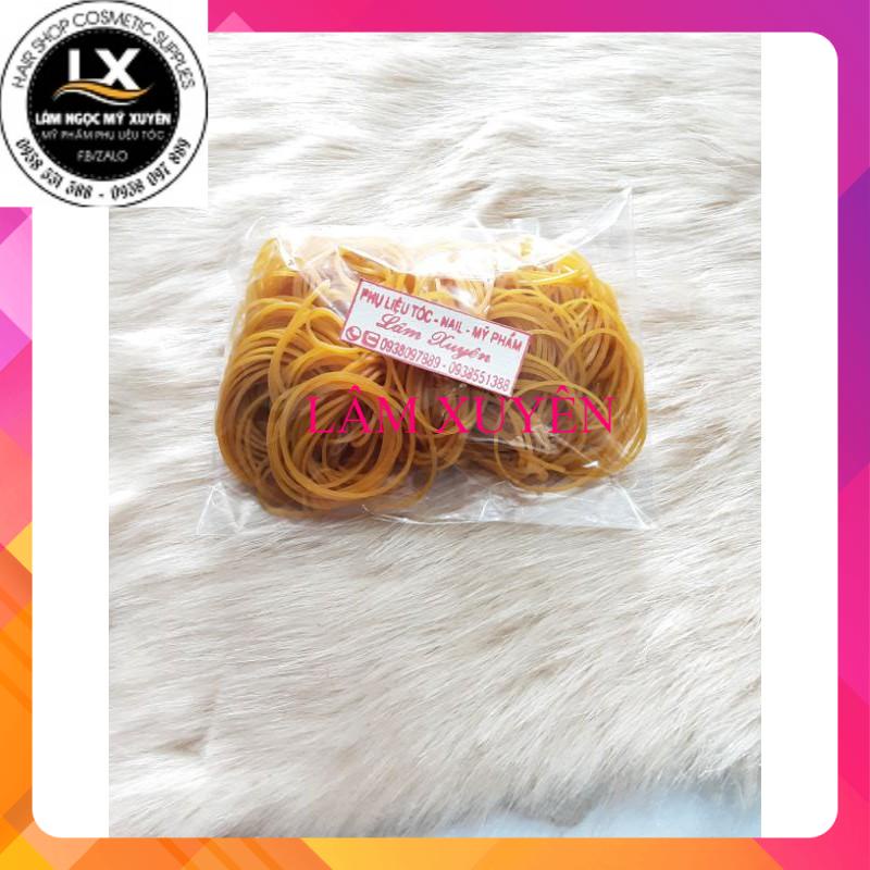 Dây thun vàng loại 1 bịch nhỏ 100g thun dày co dãn chịu nhiệt uốn nóng lạnh dùng trong gia đình giá rẻ cho salon tóc nữ.