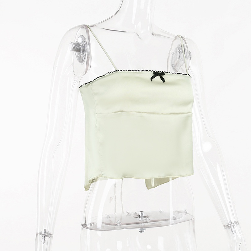 Áo Hai Dây Satin Phối Ren Thắt Nơ Xinh Xắn Thời Trang Cho Nữ