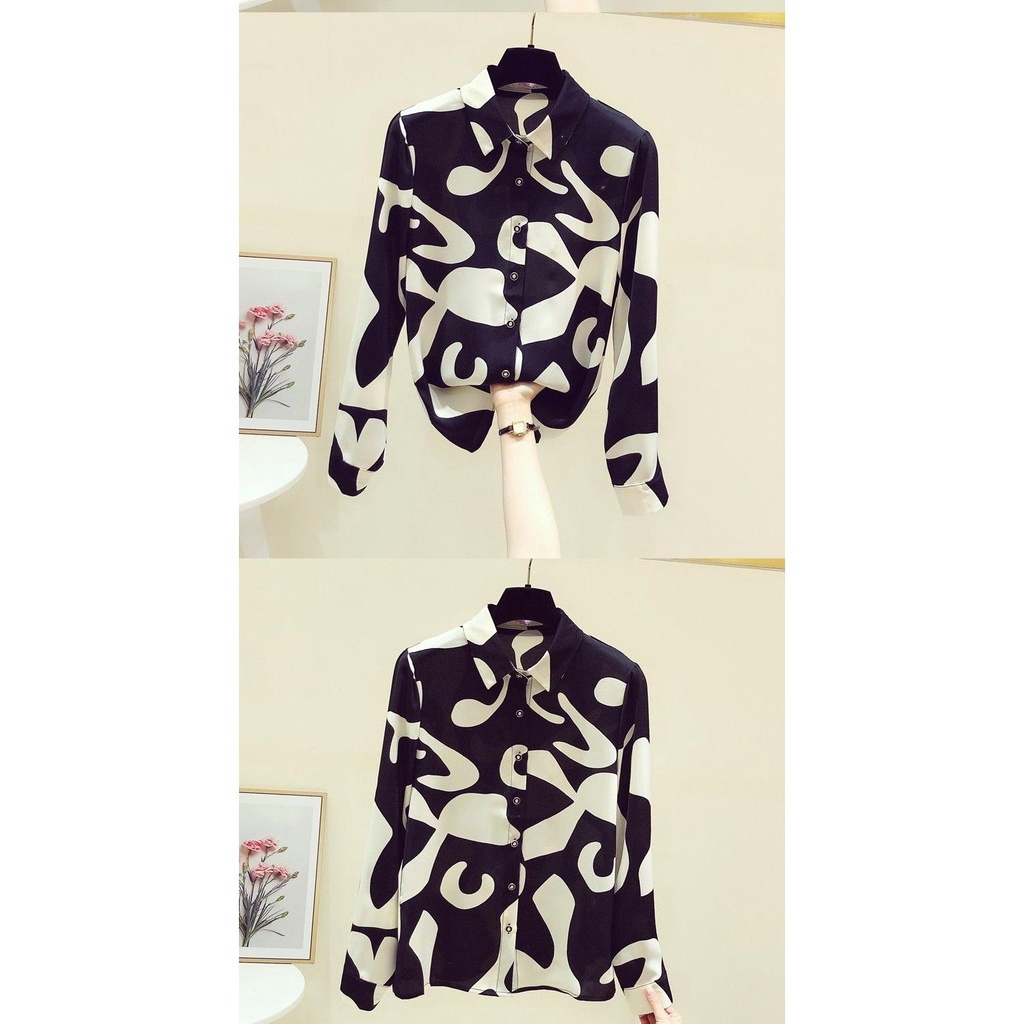 Áo Sơ Mi Chiffon Tay Dài In Họa Tiết Màu Tương Phản Thời Trang Mùa Thu 2023 Cho Nữ