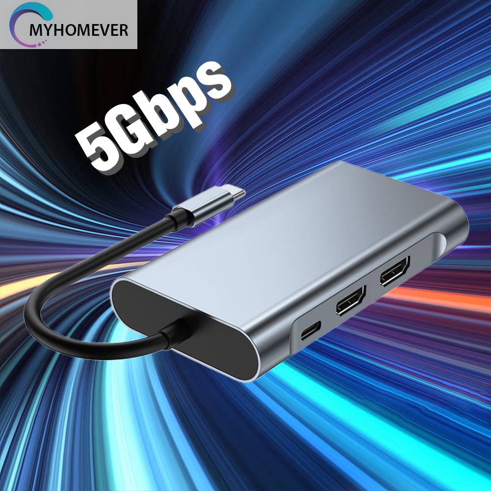 Bộ Chia Cổng Type-C 8 Trong 1 1080P 5GMbps 4K 30hz RJ45 100M 100W PD Chất Lượng Cao