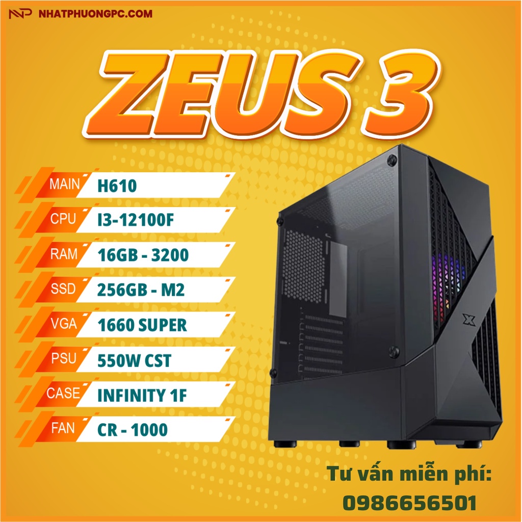 Bộ máy tính PC Gaming (MAIN H610 - CPU i3 12100F - RAM 16GB 3200 - GTX 1660 SUPER - SSD 256GB - NGUỒN 550W)