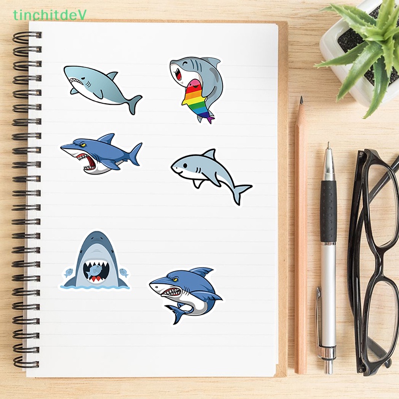 Bộ 50 Miếng Dán Hình Cá Mập Graffiti Dễ Thương Dùng Trang Trí Ván Trượt / Guitar / Sổ Tay