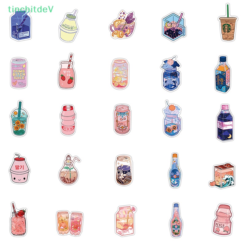 [TinchitdeV] Bộ 50 Miếng Dán PVC Hình Đồ Uống Mùa Hè Có Mùi Hương Hoạt Hình Đáng Yêu [Mới]