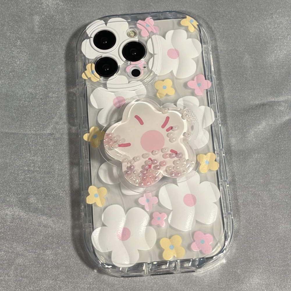 Ốp Điện Thoại TPU Dẻo Họa Tiết Hoa Màu Hồng Kèm Giá Đỡ Chống Bụi Bẩn &amp; Rơi Cho IPhone 11 12 13 14 Pro Max