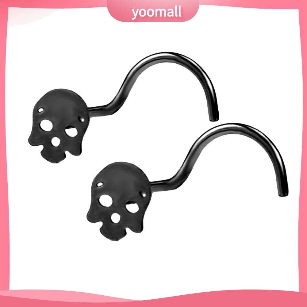 Set 2 Khuyên Mũi Hình Đầu Lâu Bằng Thép Không Gỉ Cá Tính