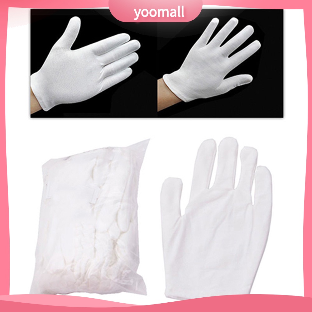 [YM] 12 Đôi Găng Tay Cotton Màu Trắng Kiểm Tra Trang Sức Công Sở