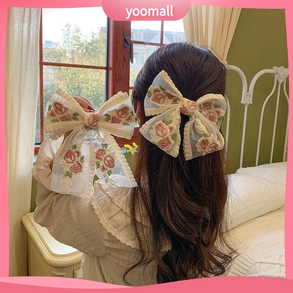 Kẹp Tóc Hình Nơ Bằng Ren Tinh Tế Chống Mòn Cho Nữ