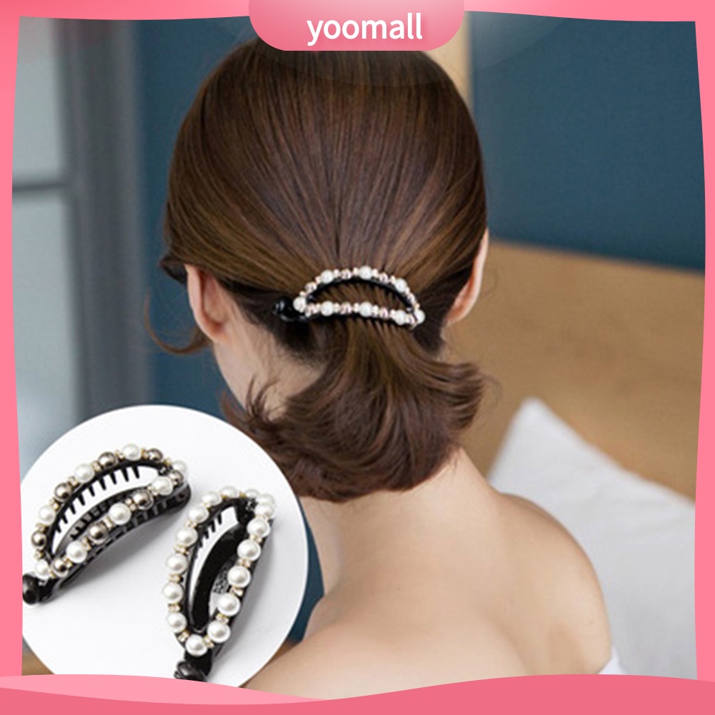 Kẹp Tóc Đuôi Ngựa Đính Đá / Ngọc Trai Giả Hình Oval Rỗng Cho Nữ