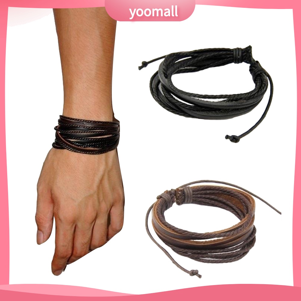 Vòng Tay Dây Bện Giả Da Nhiều Lớp Unisex