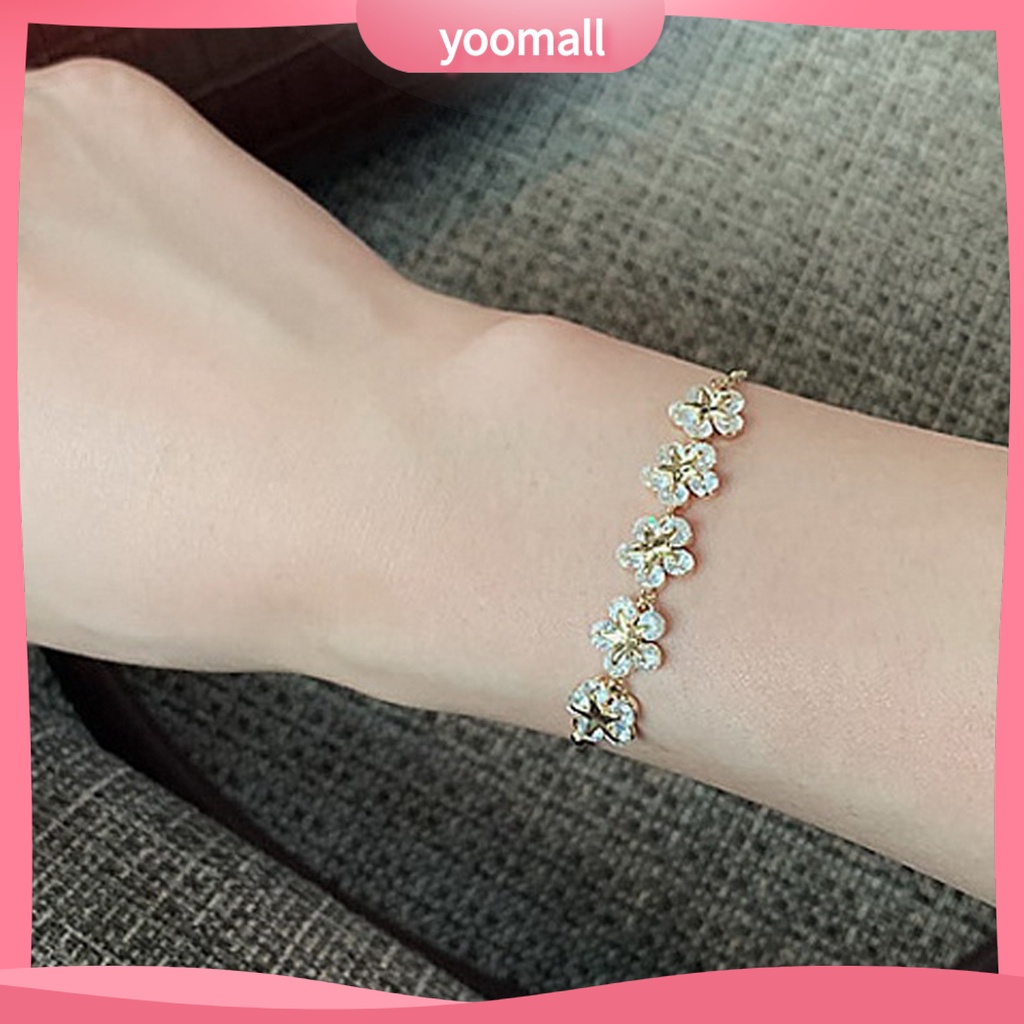 [YM] Vòng Tay Đính Đá Zircon Hình Hoa Năm Cánh Tinh Tế Lâu Trôi Cho Nữ Dự Tiệc