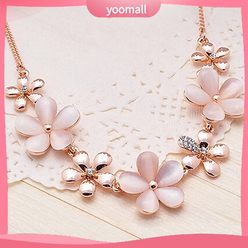 Vòng cổ Mạ Vàng Mặt Hoa Đính Đá Opal Thời Trang Cho Nữ