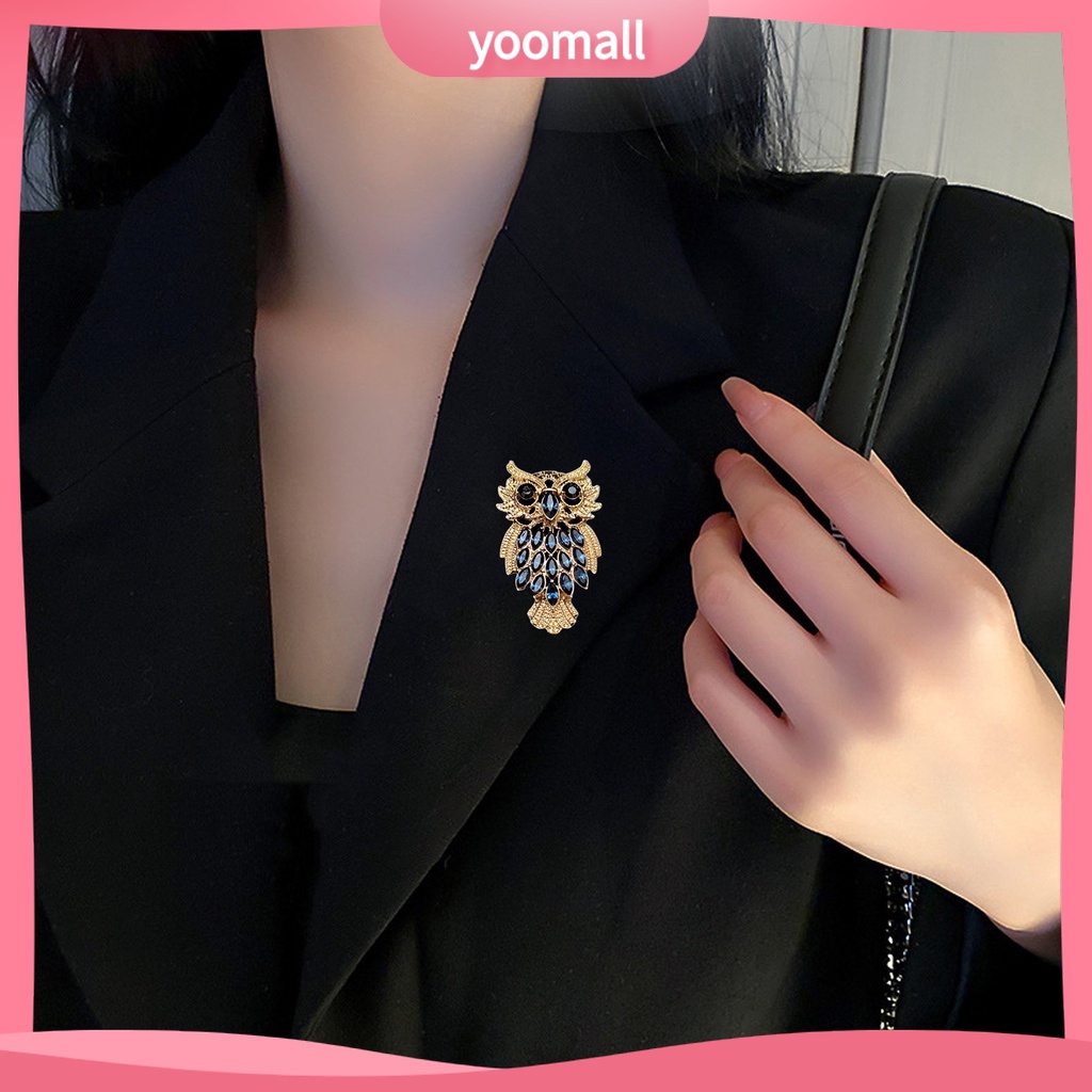 Ghim Cài Áo Hình Chim Cú Đính Đá Phong Cách Vintage Thời Trang