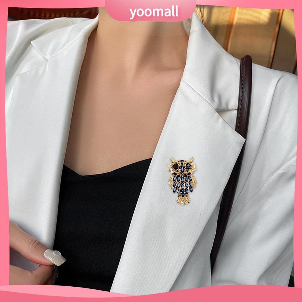 Ghim Cài Áo Hình Chim Cú Đính Đá Phong Cách Vintage Thời Trang