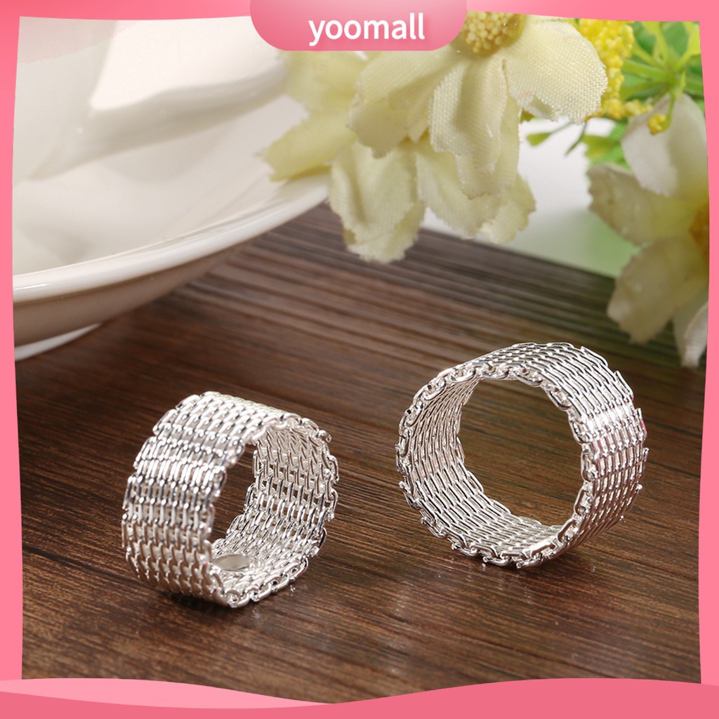 [YM] Nhẫn Mạ Bạc Kiểu Lưới Dệt Rộng Trang Sức Làm Quà Tặng Cho Nữ