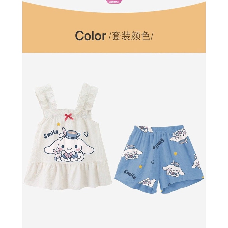 Sanrio Bộ Đồ Ngủ Hai Dây Mỏng Mùa Hè In Hình Cinnamoroll Dễ Thương Cho Bé Gái