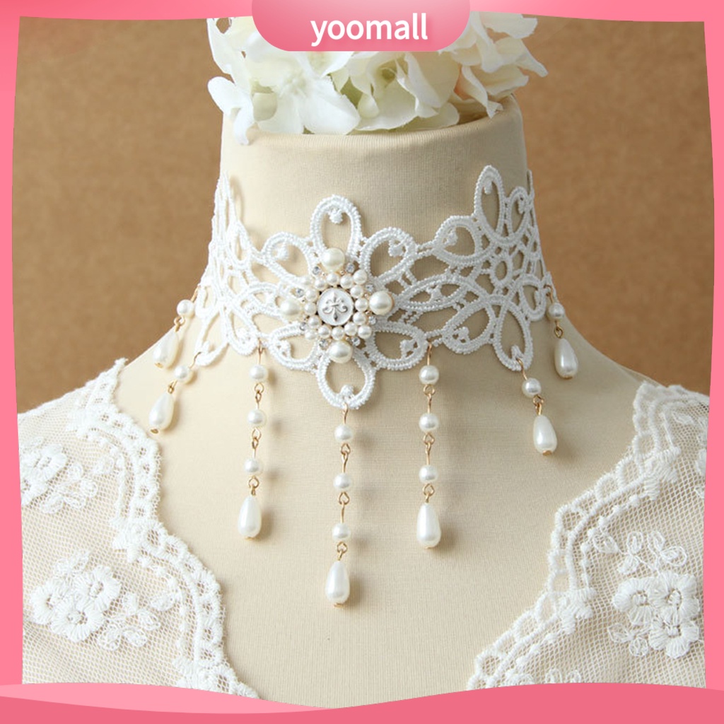 Vòng Cổ Choker Ren Đính Ngọc Trai Giả Lấp Lánh Thanh Lịch Tùy Chỉnh Thời Trang Cho Nữ