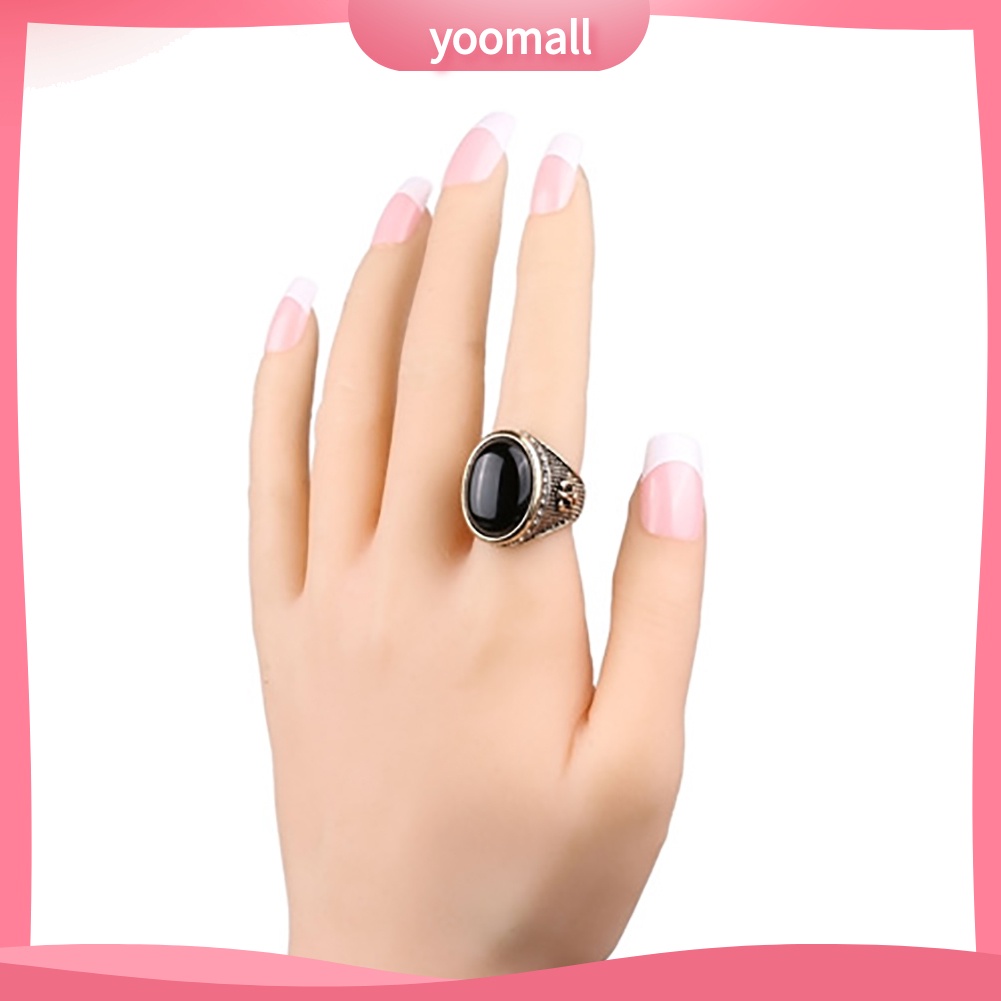 Nhẫn Nam Đính Đá Đen Phong Cách Vintage Cá Tính