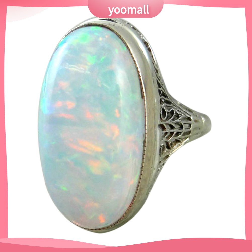 Nhẫn Đính Hôn Đính Đá Opal Nhân Tạo Lớn Phong Cách Vintage Dành Cho Nữ