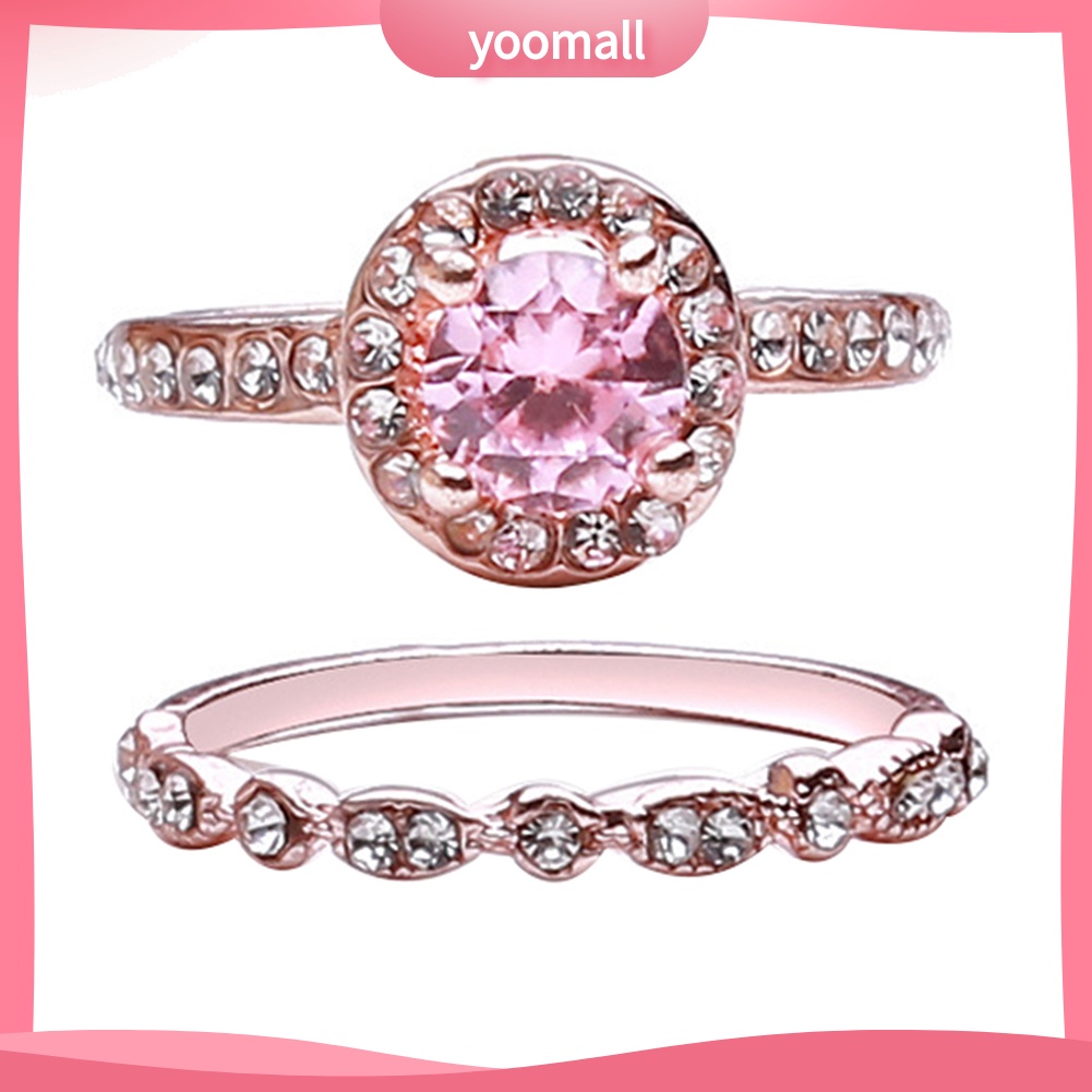 Bộ 2 Nhẫn Đính Đá Zircon Thời Trang Sang Trọng Cho Nữ