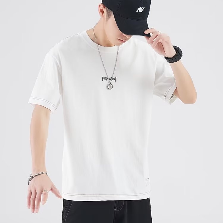 夏季短袖t恤男夏季纯棉美式日系潮牌ins男生宽松圆领半袖
