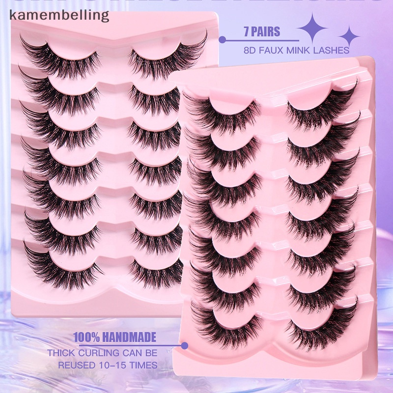 Kamembelling Set 7 Cặp Lông Mi Giả 3D Cong Dài Tự Nhiên