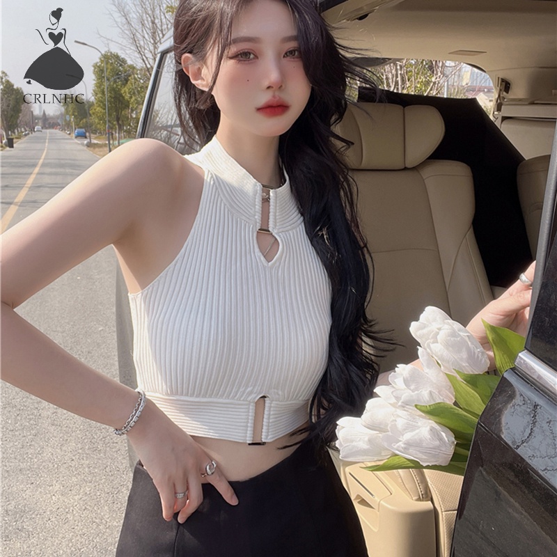 Áo Dệt Kim Sát Nách Khoét Lỗ Phong Cách Vintage Gợi Cảm Cho Nữ