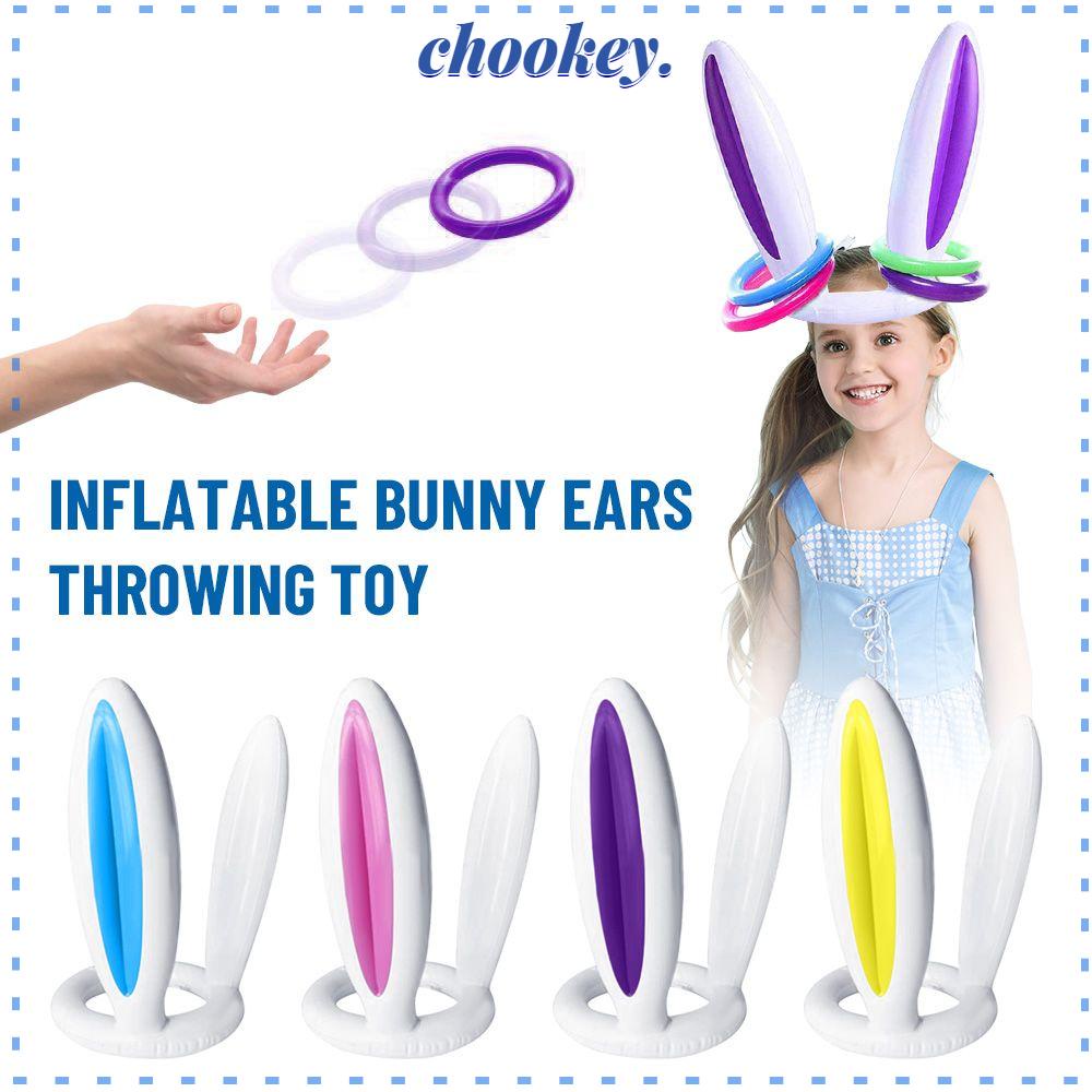 CHOOKEY Bộ Trò Chơi Ném Vòng Bơm Hơi Bằng PVC Hình Thỏ Vui Nhộn