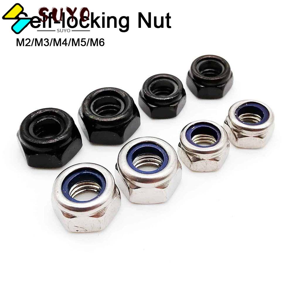 SUYO Set 10 Đai Ốc Khóa Tự Khóa M2 M3 M4 M5 M6 Đen Bạc 304 Bằng Thép Không Gỉ