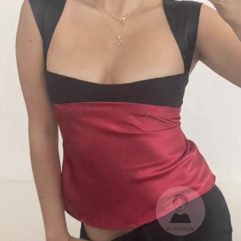 Áo Tank Top Không Tay Hở Lưng Cắt Thấp Màu Tương Phản Dành Cho Nữ