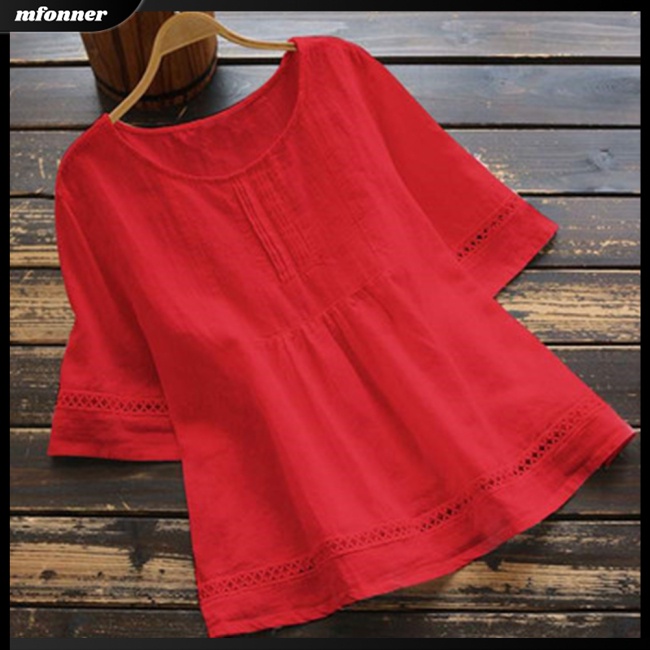 Áo Thun Cotton Lanh Tay Lỡ Cổ Tròn Màu Sắc Đơn Giản Dành Cho Nữ