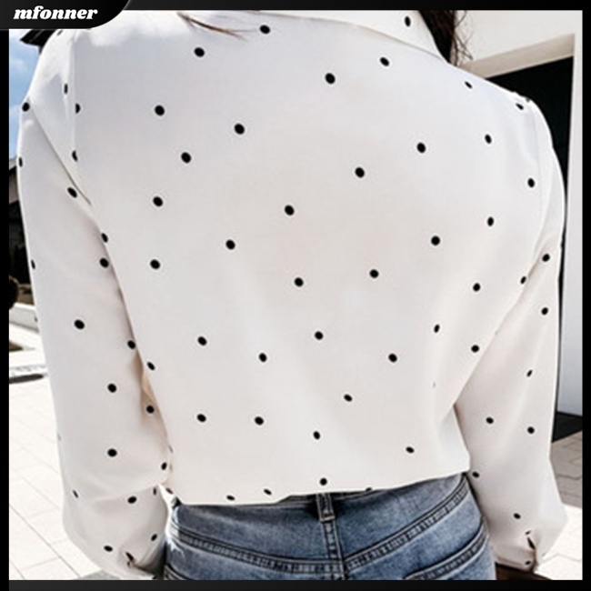 Áo Sơ Mi Tay Dài Họa Tiết Chấm Bi Có Túi Cho Nữ