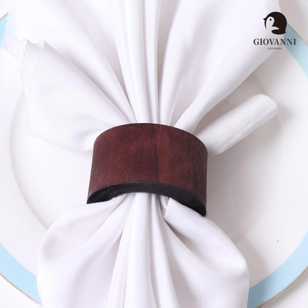Giovanni Set 4 Vòng Nhẫn Giữ Khăn Ăn Bằng Gỗ Nâu Phong Cách Đồng Quê Cho Khách Sạn / Tiệc Cưới