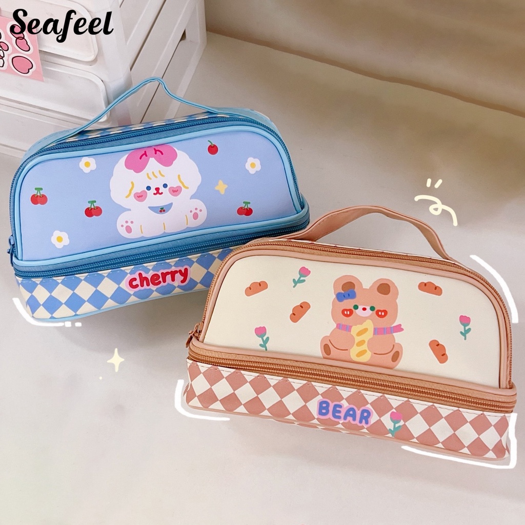 Bóp Viết Hai Lớp Chống Nước In Hình Thỏ Hoạt Hình Dễ Thương Kích Thước Lớn