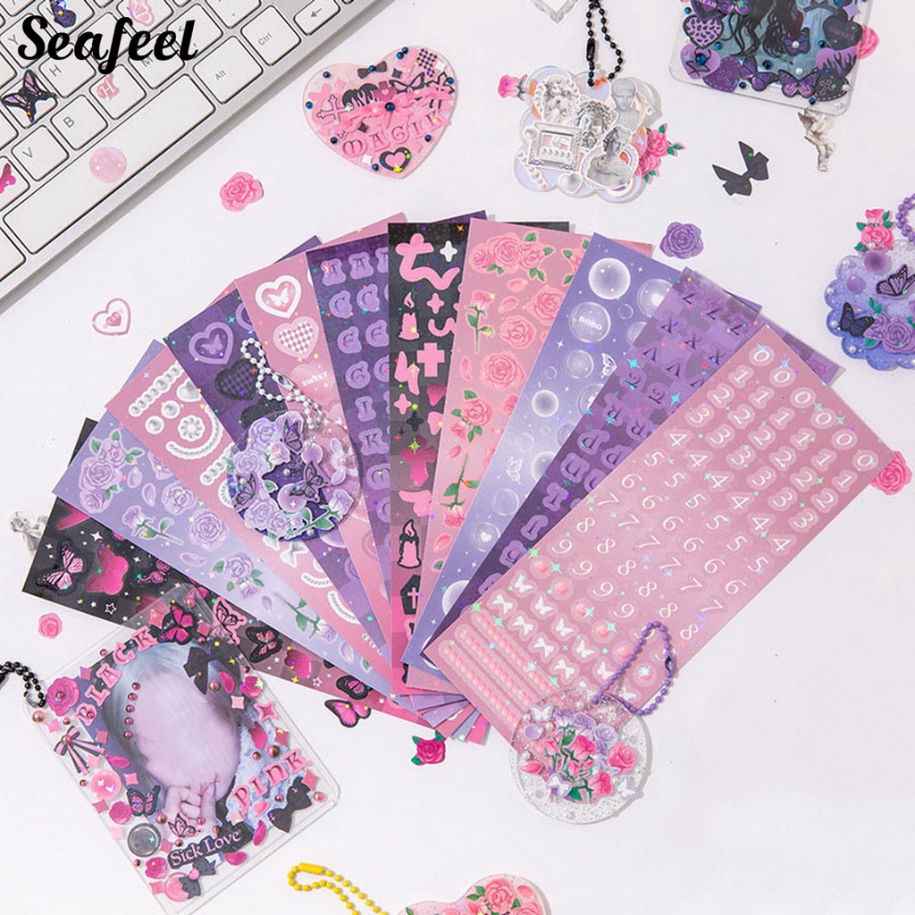 Set 30 Đề Can Dán Trang Trí Sổ Tay Hình Hoa / Bướm / Trái Tim Xinh Xắn