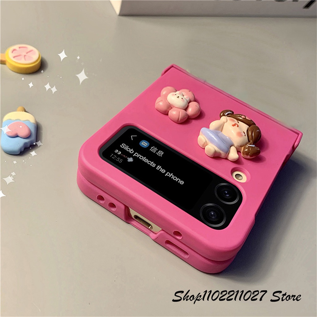 Bao Da Điện Thoại Nắp Gập Hình Thỏ Hoa Hồng Dễ Thương Cho Galaxy Z Flip 3 5G Z Flip3 Flip4 Zflip3 Zflip4 Z Flip 4