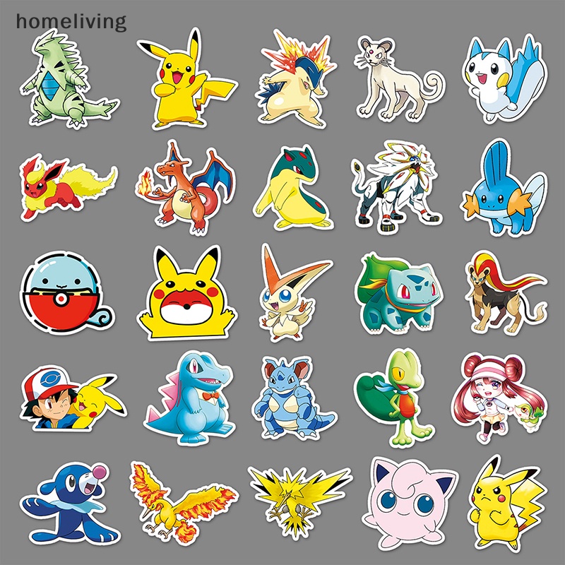 Bộ 50 Miếng Dán Họa Tiết Hoạt Hình Pokemon DIY Trang Trí Vali / Laptop / Va Li Cho Bé