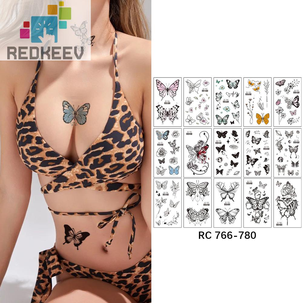 Set 15 Hình Xăm Dán 3D Chống Nước Hình Bướm Màu Trắng Đen Dành Cho Nam Và Nữ