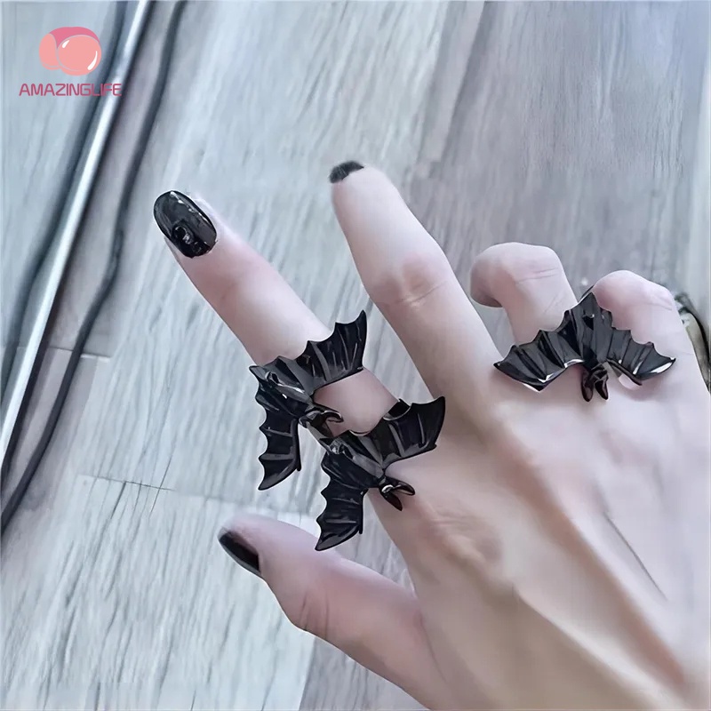 Nhẫn Hở Hình Dơi / Hello Kitty Bằng Kim Loại Nặng Có Thể Điều Chỉnh Phong Cách Punk Cho Nam Và Nữ