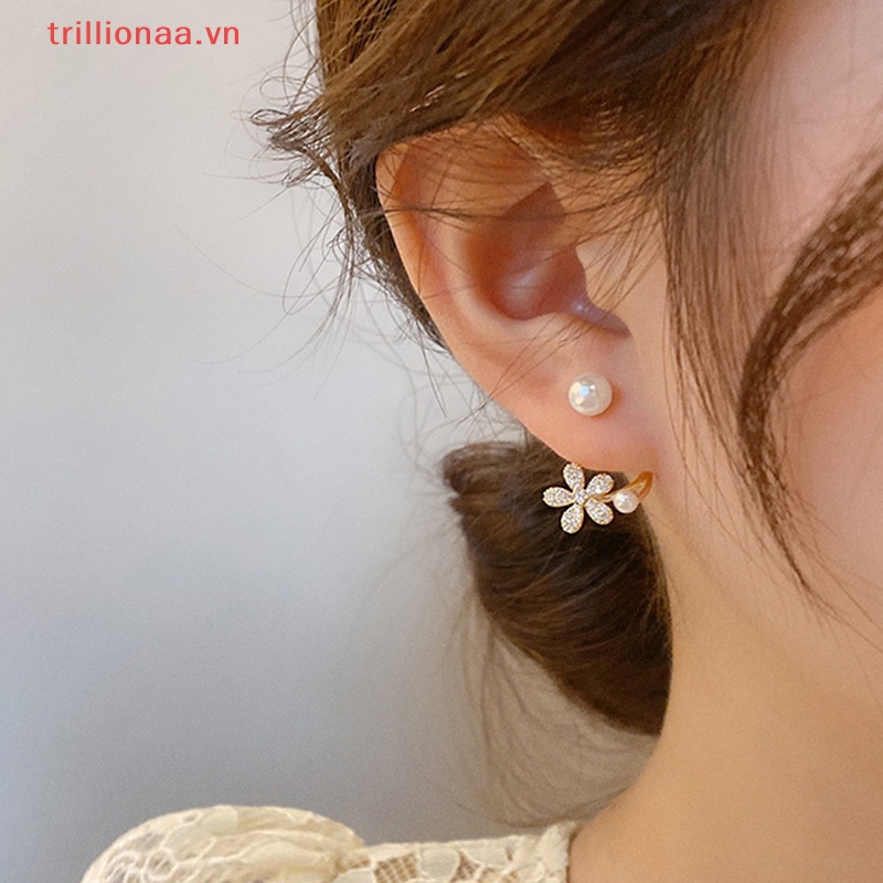 Bông Tai Hình Hoa Đính Ngọc Trai Giả Phong Cách Hàn Quốc Thanh Lịch Thời Trang Cho Nữ